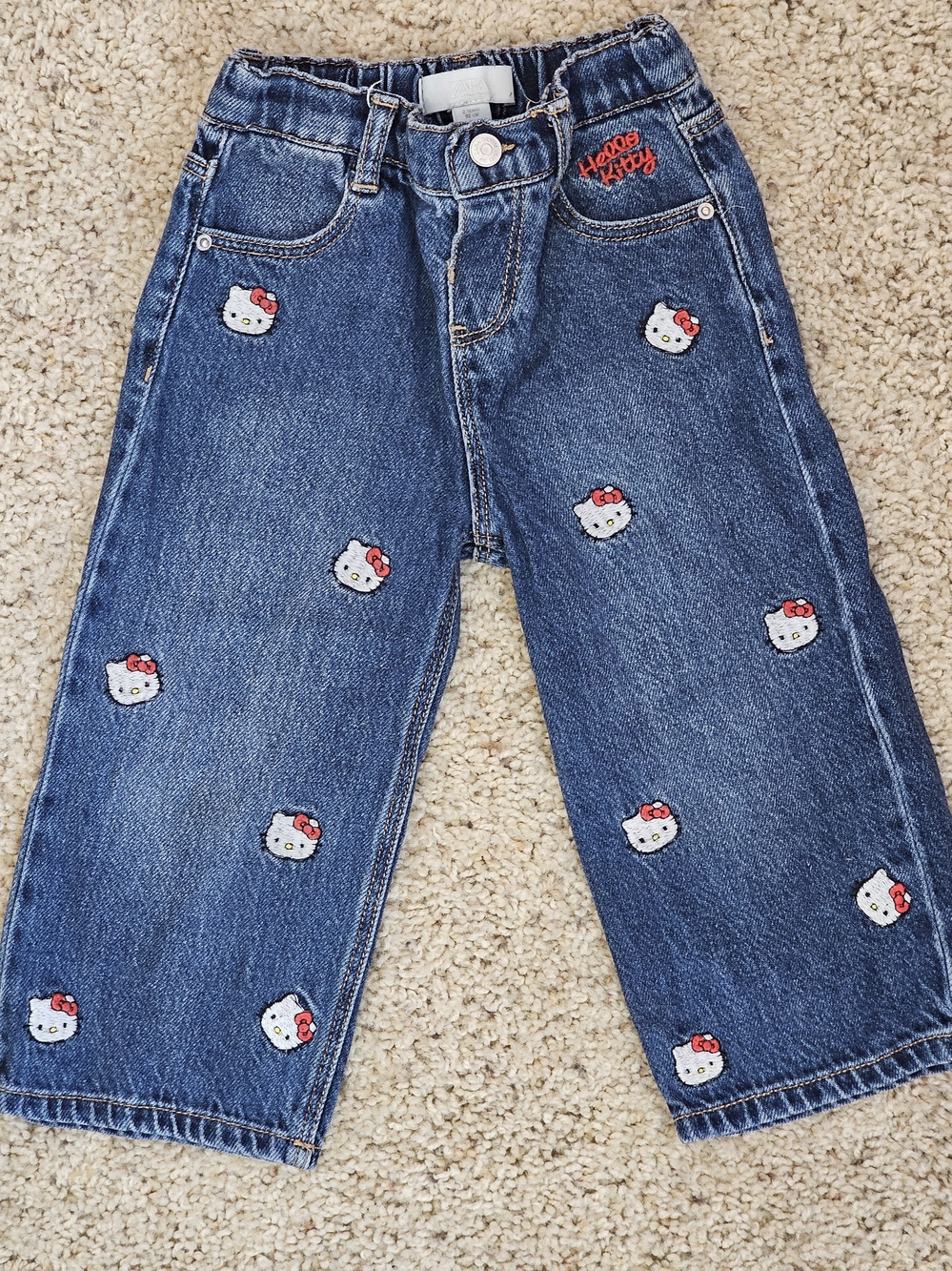 ZARA Hello Kitty Embroidered Denim Kids Jeans - Blue
